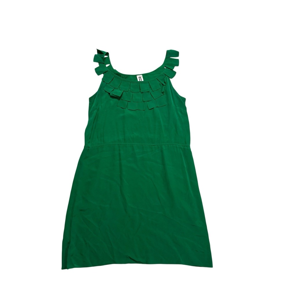 A New York Dress Womens M Tiered Layered Neckline Green 100% Silk Lightweight - Picture 5 of 8